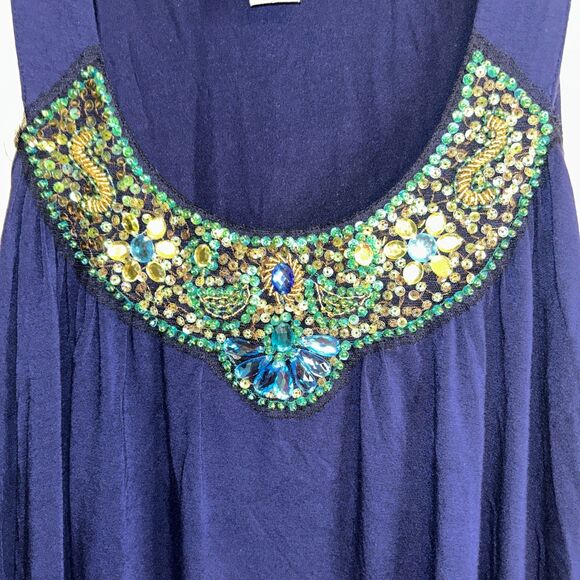 Boston Proper Top Size Small blue beaded scoop neck stretch - Picture 3 of 6